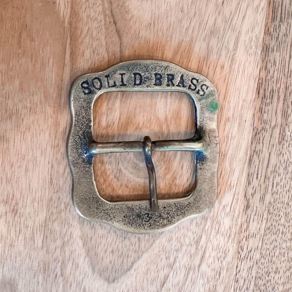 Vintage Solid Brass Belt Buckle Rustic Western Minimalist Patina